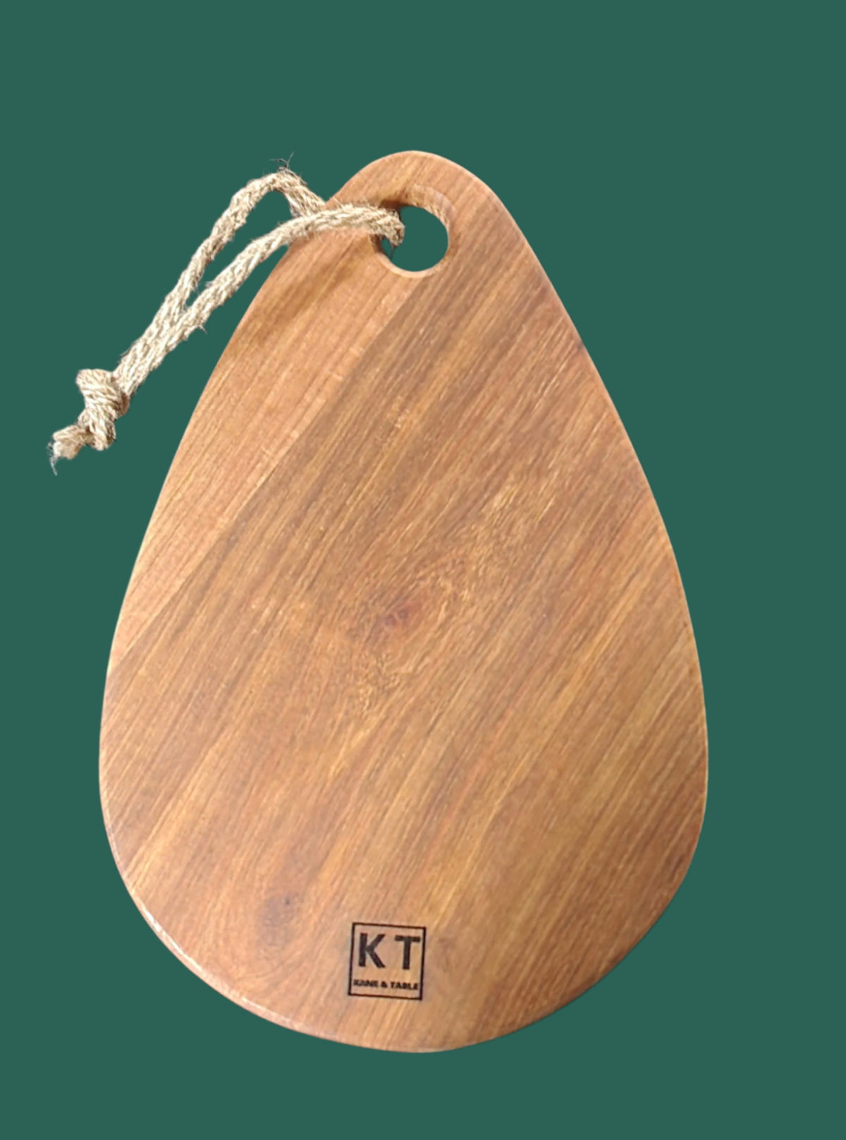 Medium handcrafted teardrop wooden serving board with rope handle