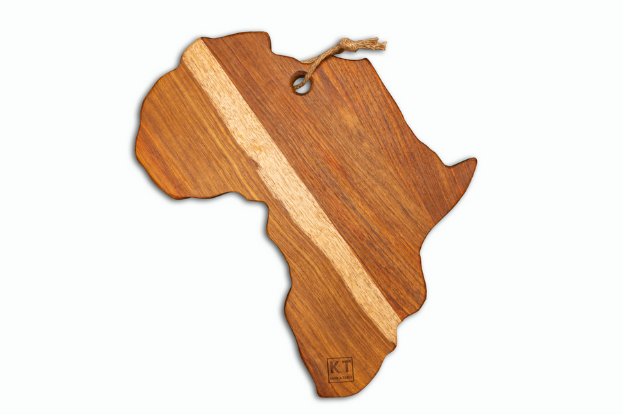 African-shaped handcrafted wooden serving board by Kane and Table