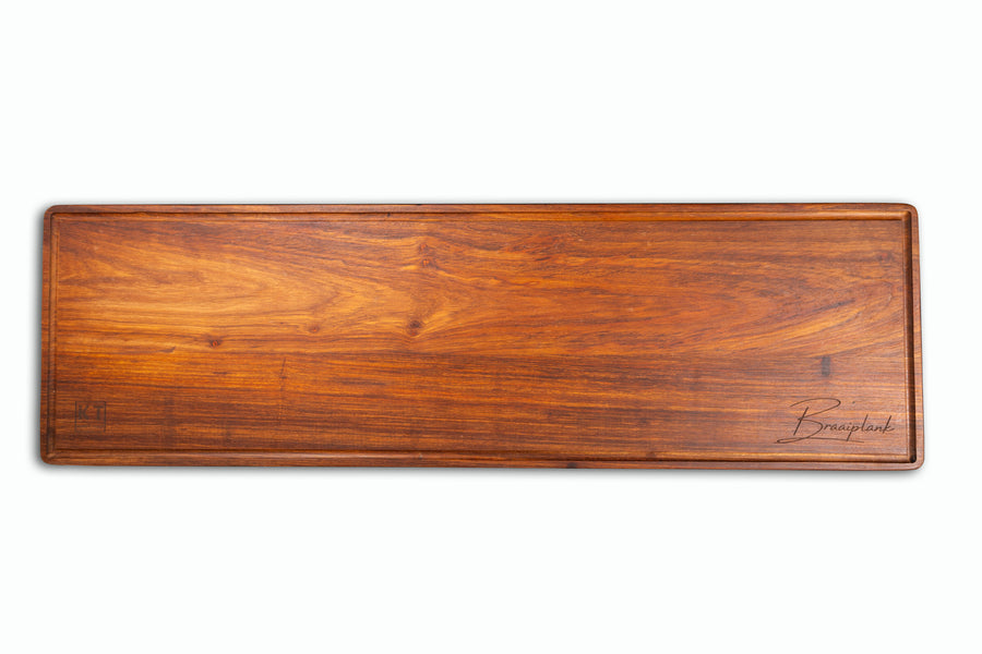 Long handcrafted wooden braai serving plank by Kane and Table